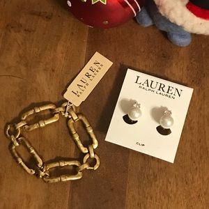 Lauren Goldtone Link Bracelet, Pearl Rhinestone